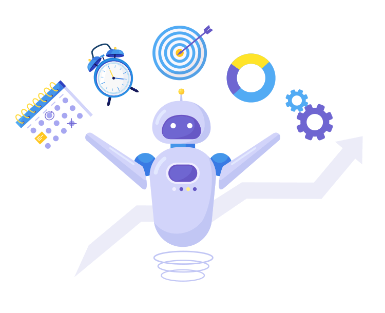 Illustration zu KI-Trainings: KI-Roboter verarbeitet Daten, Grafiken und digitale Informationen